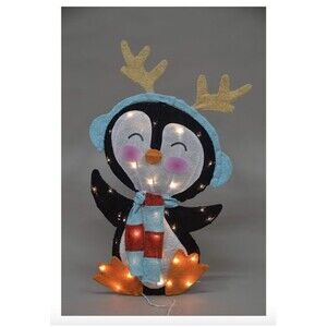 ProductWorks 32-Inch Pre-Lit Candy Cane Lane Penguin Christmas Yard Decoration,
